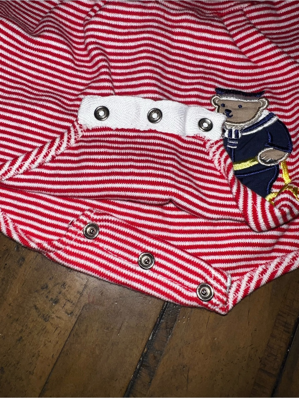 Vintage Baby Red Striped Nautical Romper with Sailboat & Bear - Picture 4 of 4